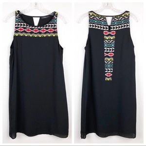 THML Tribal Aztec Embroidered‎ Black Shift Dress S